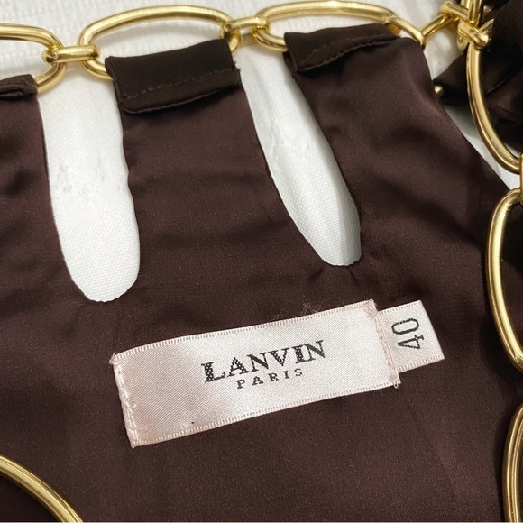 LANVIN PARIS BROWN GOLD METALLIC NECKLINE SHIFT DRESS - 40 (L) - Picture 7 of 11